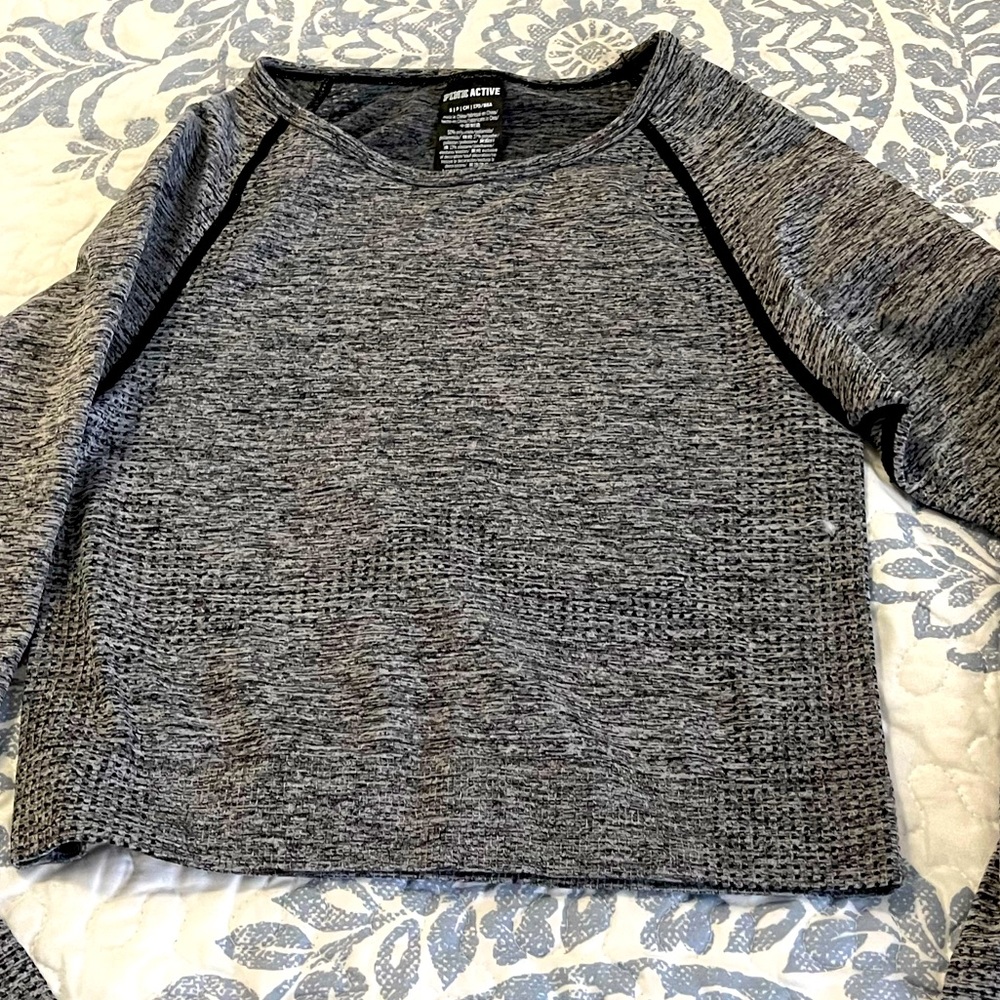 Pink charcoal gray, crop long sleeve body shirt size small